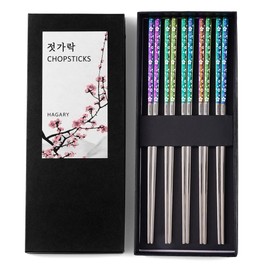 Hagary Cherry Blossom Rainbow Chopsticks Metal Chopsticks Reusable Designed In Korea Japanese Style Stainless Steel 316 18/10 Non-Slip Dishwasher Safe (5 Pairs)