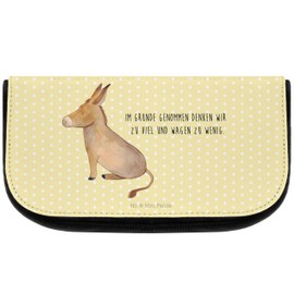 Mr. & Mrs. Panda Donkey Cosmetic Bag, yellow, Hand Drawn