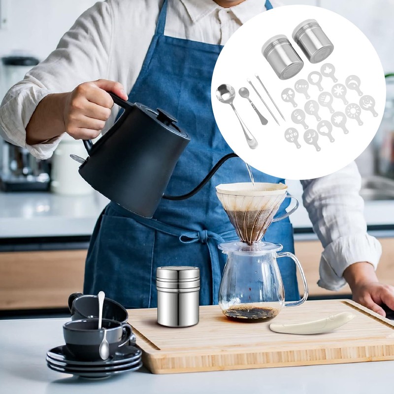 Coffee Decorating Stencils Coffee Carving Pen Set Stainless Steel Portable