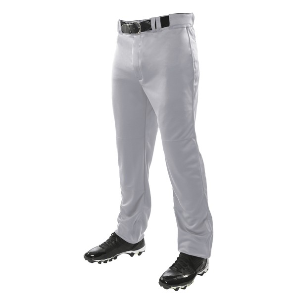 CHAMPRO Triple Crown OB Open-Bottom Loose-Fit Baseball Pant in Solid Color with Adjustable Inseam and Reinforced Sliding Areas, Grey, Adult Medium