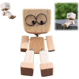 Shaking Wooden Man Figure, Charming Small Wooden Figure That Sways with 1 Magnetic Expressions, Handmade Shaking Woodens Man Dashboard Figurines Ornament