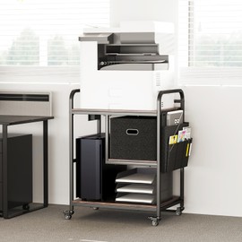 MIXISAV Large Printer Stand with Removable Storage Drawer, Mobile Printer Table with Charging Station for Home Office, Rolling Industrial Printer Cart with Wheels for Scanner Fax PC Tower (Brown)