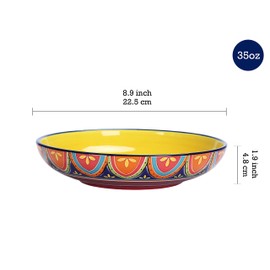 Bico Tunisian Ceramic 35oz Dinner Bowls, Set of 4, for Pasta, Salad, Cereal, Soup & Microwave & Dishwasher Safe