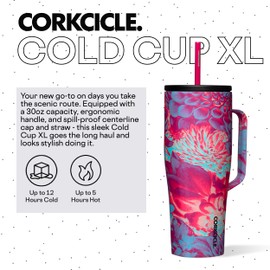 Corkcicle Cold Cup XL Insulated Tumbler with Handle, Lid, & Straw, Dopamine Floral, 30 oz – Reusable Cupholder Friendly Water Bottle Keeps Drinks Cold 12hrs