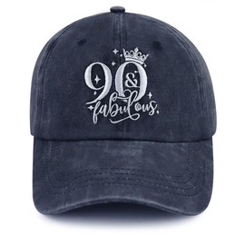 Tallngtha 90th Birthday Decorations for Women, Adjustable 90 Baseball Cap, 90 Years Old Birthday Gifts for Women, Christmas Retirement Hats for Grandma Mom Wife Navy