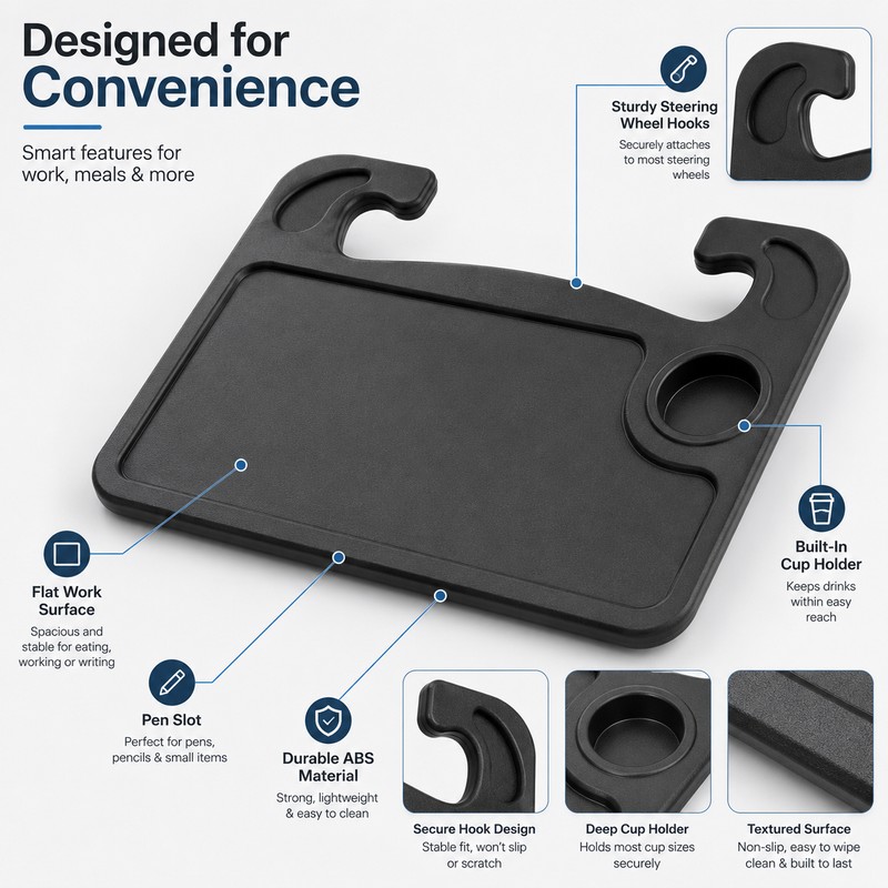 Steering Wheel Tray for Car Dining – Foldable ABS Table