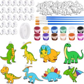 Cholemy 24 Sets Dinosaurs Sun Catcher Kit Include Suncatcher Craft with Paints Suction Cups Fishing Thread, Dinosaurs DIY Window Art Kit Paintable Suncatchers Decorations for Gifts