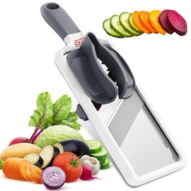 KNS Essentials Mandoline Slicer for Kitchen – Adjustable Stainless Steel Blades, with Comfort Grip – Vegetable Cutter for Cucumber, Onion, Potatoes – Gray