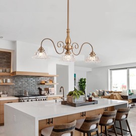 HDDFL 3 Lights Chandelier Light Pendant Light Fixture Vintage Pendant Lighting Fixtures Matte Brass Hanging Light Kitchen Glass Pendant Lamp for Island Dining Room Living Room