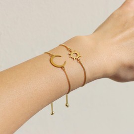 Raicegs 18K Gold Friendship Bracelet Adjustable Matching Sun Moon Charms Bracelet Bff Set for Women Gifts for Teen Couples Best Friend