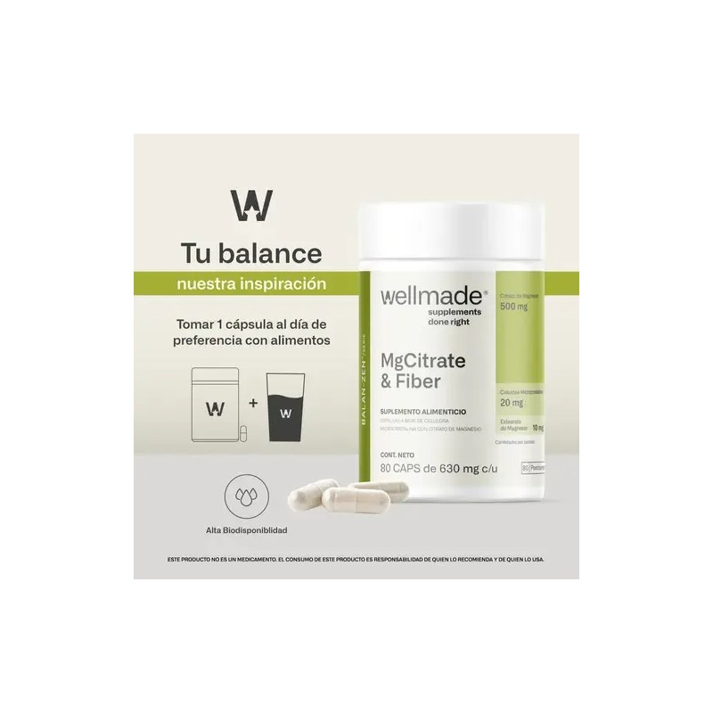 Citrato Magnesio Celulosa Microcristalina Estearato Wellmade Cápsulas Suplemento Alimenticio