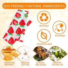 Reusable Beeswax Wrap, 4 Pack Eco-Friendly Beeswax Wraps For Food, Organic, Sustainable, Biodegradable, Zero Waste, Plastic-Free Food Storage (Flowers and Leaves)