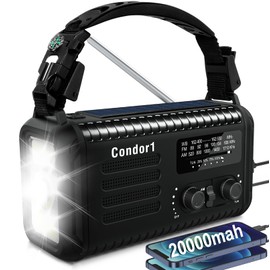 Emergency Radio, 20000mah NOAA AM FM Weather Radio, Solar Hand Crank Portable Radios, Battery Operated, SOS Alarm, Reading Lamp& Flashlight for Hurricane Emergencies Survival (Black)