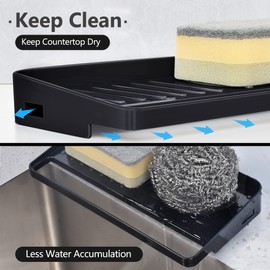 JOMOLA Sink Sponge Holder for Kitchen 2-in-1 Sink Caddy Organizer for Countertop Soap Tray with Suction Cups Sink Dish Cloth Holder for Kitchen Bathroom Laundry Black