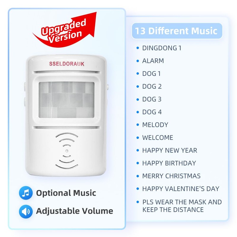 S SELDORAUK PIR Motion Sensor Door Bell Shop Visitor Alert