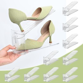 TENTONUP 10-Pack Shoe Slot Organizer & Shoe Stacker for Closet, Adjustable Shoe Space Saver, Double Deck Clear Shoe Storage for Small Spaces (Transparent)