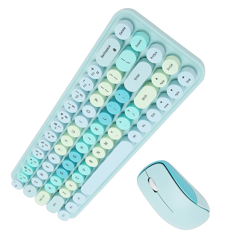 Keyboard Mouse Combo 2.4GHz Wireless Cute Retro 68 Round Keycaps