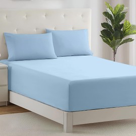 Peace Sleep Bedding - Queen Size Fitted Sheet Only Light Blue, 100% Egyptian Cotton 600 Thread Count, 16" Deep Pocket Cotton Fitted Sheet (1 Piece Bottom Sheet Only)