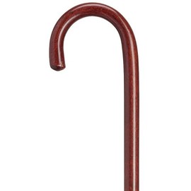 Walking Cane - Mahogany Round nose crook handle hospital cane, ash wood, 1" diameter shaft, 36" long w/rubber tip. Extra sturdy. Available in five colors.