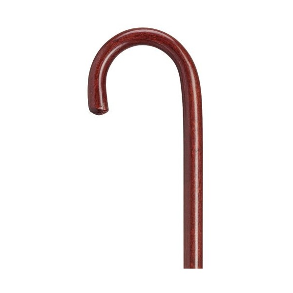 Walking Cane - Mahogany Round nose crook handle hospital cane, ash wood, 1" diameter shaft, 36" long w/rubber tip. Extra sturdy. Available in five colors.