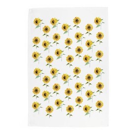 Sunflowers Tea Towel - Large Yellow Floral Summery Autumnal Panama Cotton Kitchen Dish Towel/Drying Cloth - 67cm x 45cm
