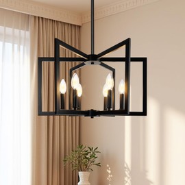 6-Light Black Modern Chandelier for Dining Room,Upgraded Geometric Farmhouse-Style Light Fixture Suitable for Foyer,Entryway,Kitchen Island