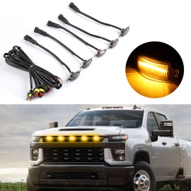 IRONWALLS 5x Amber Smoked LED Front Grille Grill Running Lights For Ford F150 Raptor Style