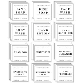 36PCS Waterproof Labels for Bottles, Hand Soap Lotion Shampoo and Conditioner Dispenser Label Stickers, Removable Cleaning Bathroom Labels for Glass or Plastic Bottles