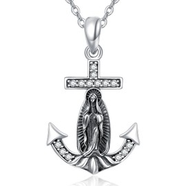 KATHLU Virgin Mary Necklace 925 Sterling Silver Virgin Mary Pendant Catholic Jewelry Gifts