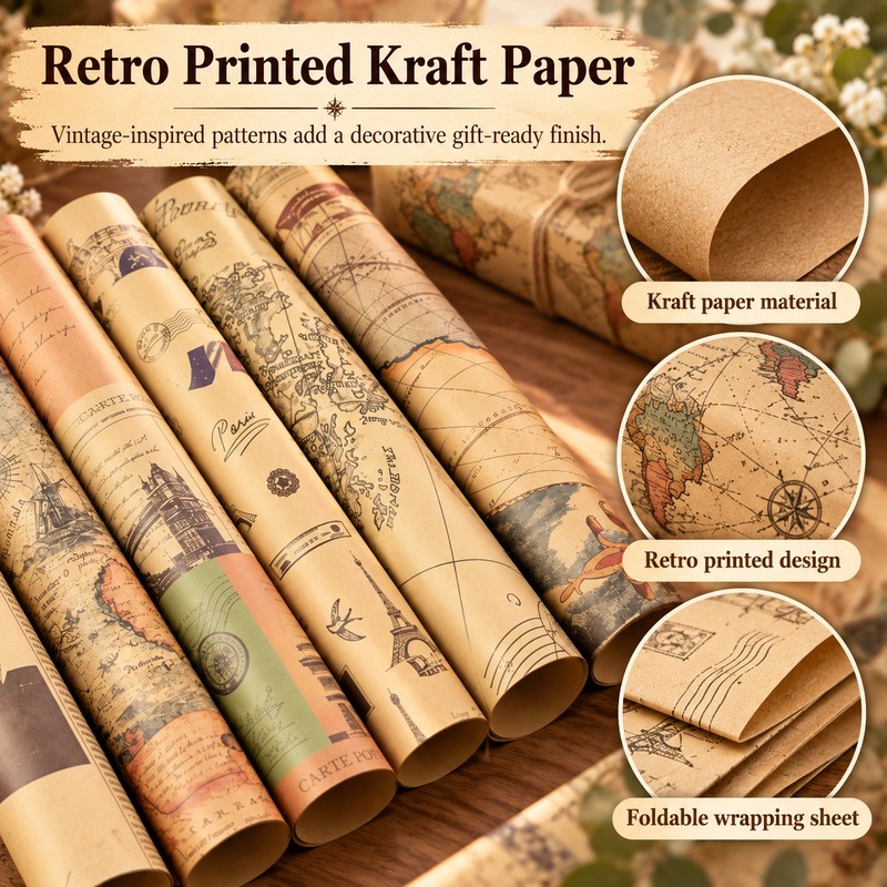 Vintage Kraft Gift Wrapping Paper for Birthdays and Holidays –