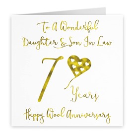 Hunts England - Daughter And Son In Law 7th Anniversary Card - To A Wonderful Daughter & Son In Law - 7 Years - Happy Wool Anniversary - Milano Collection