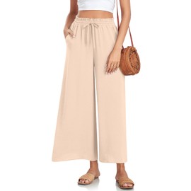 Bestbee Womens Plus Size Palazzo Pants Dressy Casual Wide Leg Slacks Elastic Waist Business Flowy Pants with Pockets, 3XL, Apricot