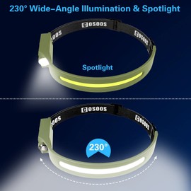 COSOOS 2 Rechargeable Headlamp Flashlight, Bright LED Head Lamp, 1000Lumen Floodlight & Spotlight, Motion Sensor,2.4oz Lightweight Headband Headlight for Hard Hat,Outdoor Hiking & Camping Accessories
