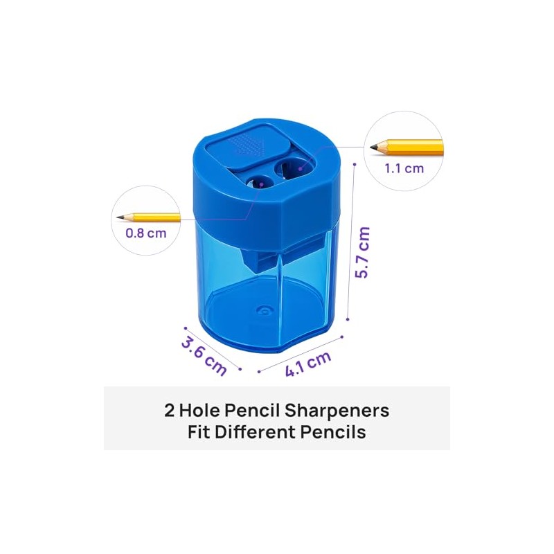 Pencil Sharpener with Container, Pack of 2, Double Hole Sharpener