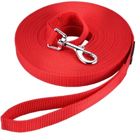 Dog Training Long Leash, 33ft Nylon Webbing Long Line Rope Lead for Dog Horse Pet Training Recall Obedience Camping Backyard Red