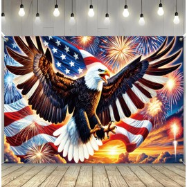 BlissYard America Independence Day Backdrop Banner 71 x 43 Inch US Flag Bald Eagle Patriotic National Holiday Backdrop Veterans Day Memorial Day Party Banner Supplies Independence Day Themed Party
