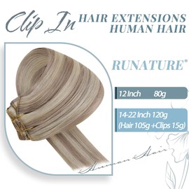 RUNATURE Blonde Human Hair Extensions Clip in 18 Inch 100g Blonde Real Human Hair Clip in Extensions for Women Remy Straight Clip in Human Hair Extensions Full Head