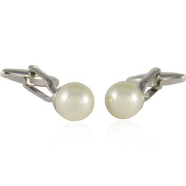 Cuff-Daddy Crystal Cream Simulated Pearl Cufflinks with Presentation Gift Box - Perfect for Wedding Travel
