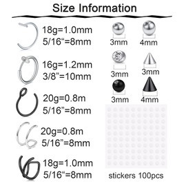 MODRSA Fake Piercings Fake Lip Piercing Fake Lip Ring Fake Nose Ring Hoop Fake Snake Bites Fake Eyebrow Piercing Clip Lip Ring Fake Eyebrow Ring Fake Face Piercings Fake Peircings Silver Black