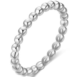 Jude Jewelers 2mm Stainless Steel Beaded Style Classical Simple Plain Stackable Wedding Band Ring, Metal, Cubic Zirconia