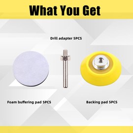 SPEEDWOX 5 Packs 2 Inch Hook and Loop Sanding Discs Pad Kit with 1/4 Inch Shank Drill Attachment Backing Pads and Soft Foam Layer Buffering Pad