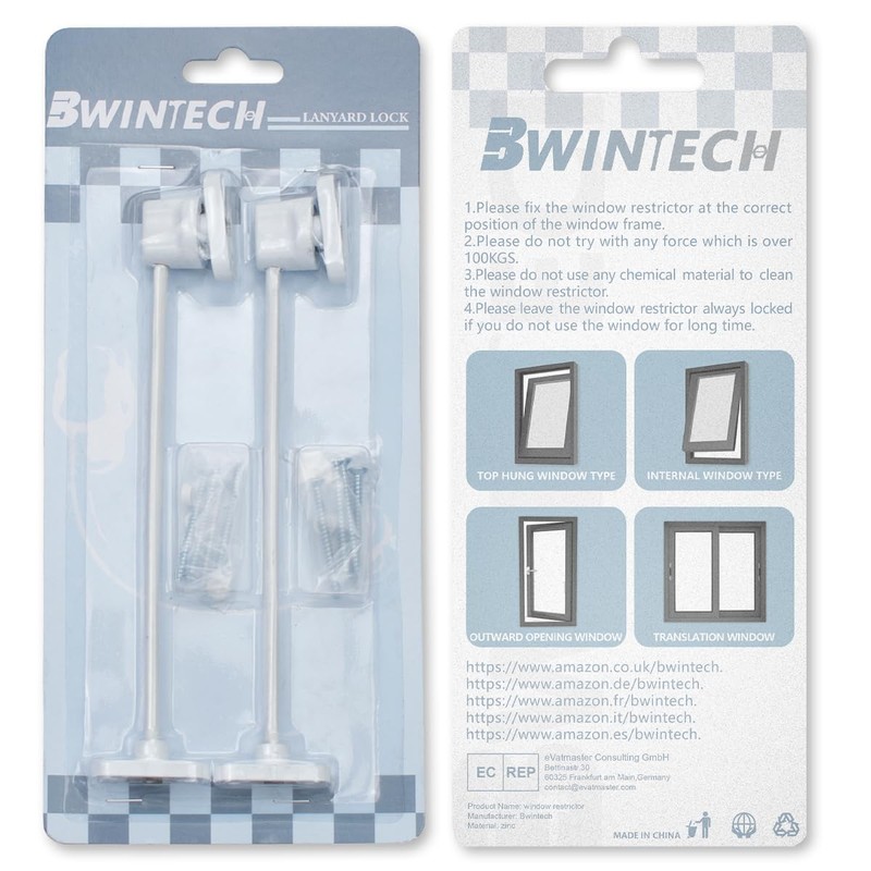 Bwintech 5 Pack White Keyless Window Restrictor, UPVC Window Security