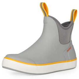 Showave Men’s Deck Boots Waterproof Ankle Saltwater Rain Boot Fishing Rubber Boots Slip On Neoprene Boat Booties Work Sailing Boot For Men