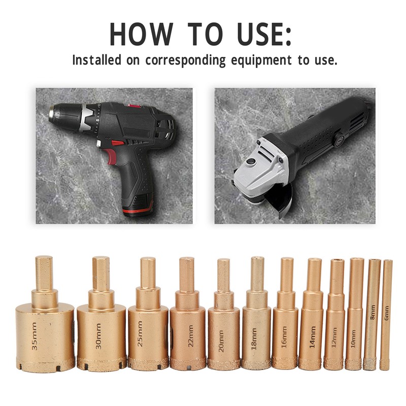 12Pcs Brazed Hole Drill Bit Hole Saw Dry Wet Cut