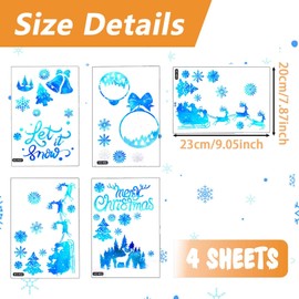 MOROBOR Christmas Windows Clings, 4 Sheet Christmas Tree Snowflakes Sled Stickers Glitter Powder Craft Static Christmas Window Clings for Christmas Winter Window Decoration