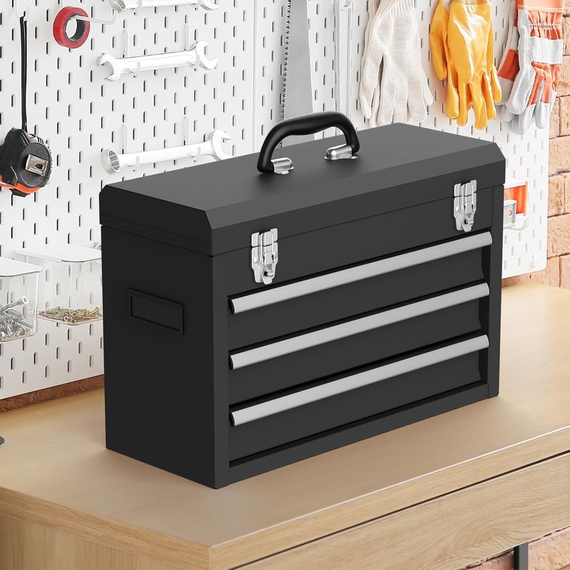 Portable Metal Tool Box, 3 Drawer Steel Tool Box with