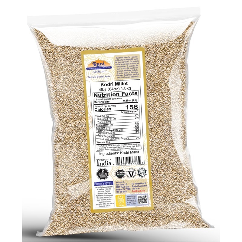 Rani Kodri (Polished Kodo Millet Seeds) Ancient Grains, 64oz (4lbs)