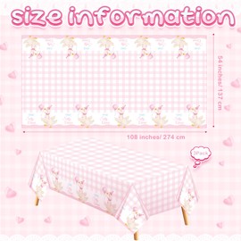 Oudain 3 Pcs Pink One Silly Goose Tablecloth Goose Baby Shower Party Tablecloth Decorations Disposable Little Pink Gingham 1st Birthday Table Cover for Birthday Party Supplies