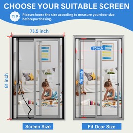LONGEAS Magnetic Screen Door Left Right Side Opening Upgraded PET Mesh Greater Than Fiberglass and Polyester,Keep Bugs Out,Pet & Kid Friendly,Suitable for Sliding Doors,Patio French Doors-70" X 79"