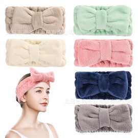 Korean Fashion Plush Bow Sports Headband for Bath & Face Wash Free Size/West Red 15ea